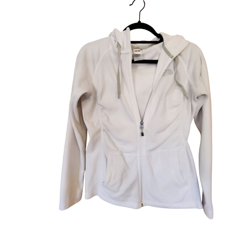 The North Face Womens White Full-Zip Hooded Fleece Jacket L 100% Polyester